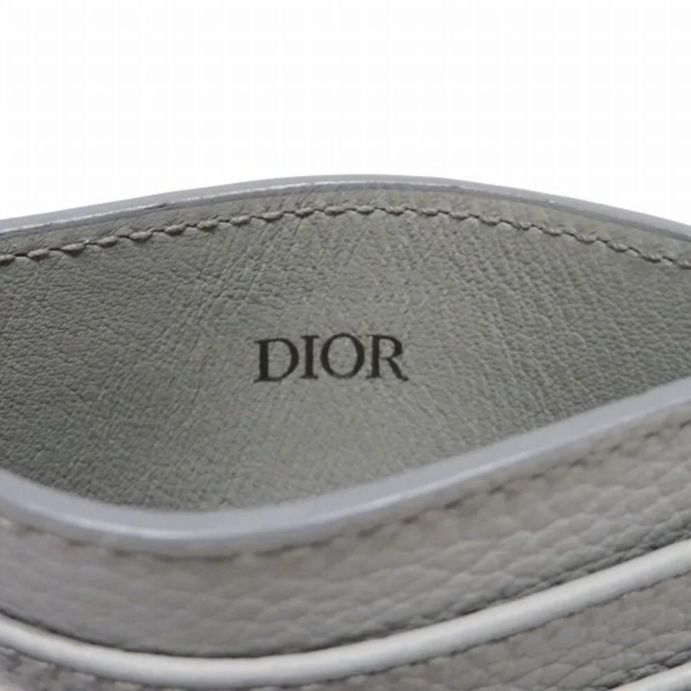 Dior CD Icon Card Holder Case Gray Leather